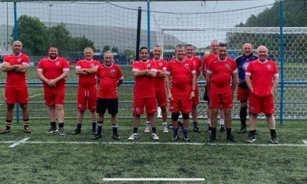 Cambrian walking footballers on song